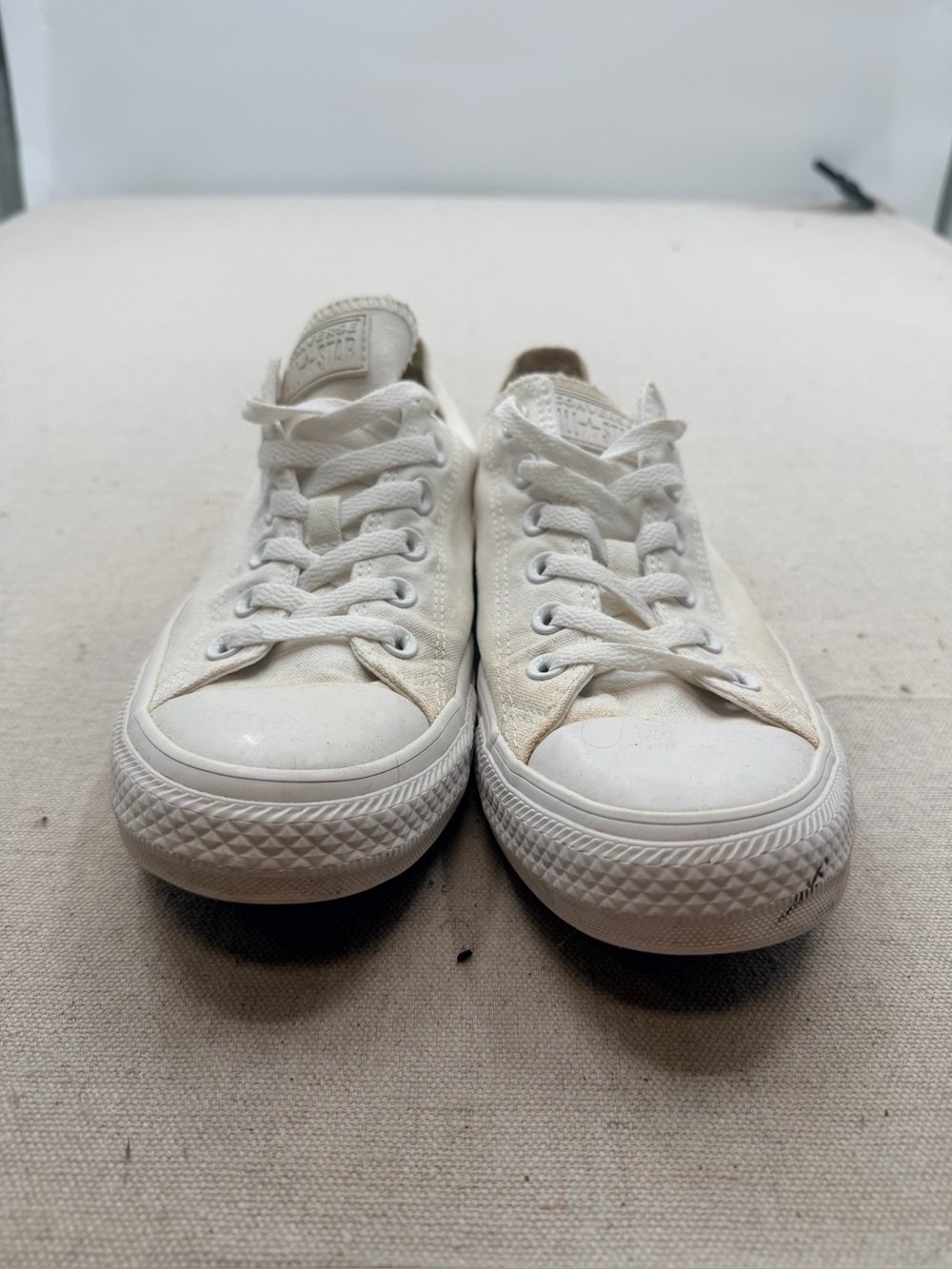 Converse White Canvas Low-Top Sneakers with White Laces - Picture 4 of 9